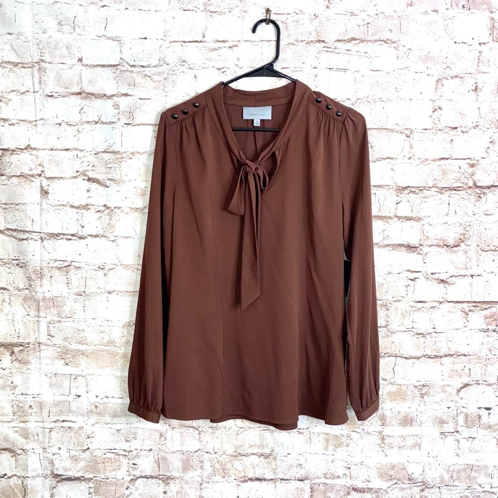 Classiques Entier Silk Blend Tie Neck Blouse in Whiskey Size Medium NEW